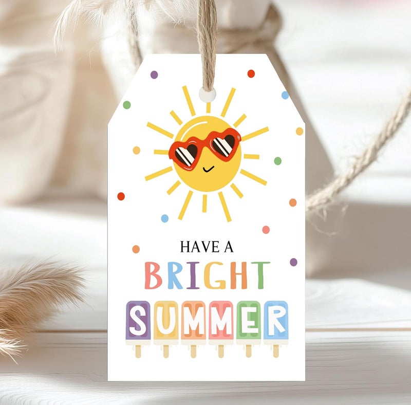 llyinglpdec 50PCS Summer Paper Tags with String, 2.2"x3.3" Have a Bright Summer Tags, Sun and Popsicle Design for Teacher Gifts, End of School Party Favors, Summer Treat Bags - Image 4